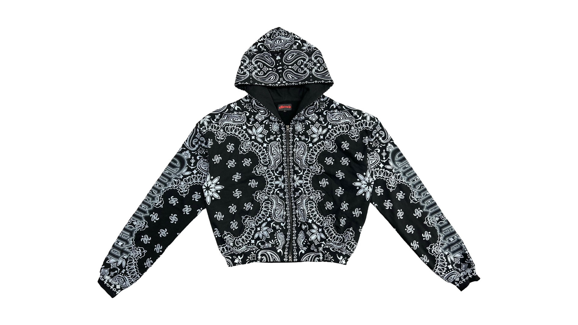 Black and white paisley CuttinUp jacket on a white background
